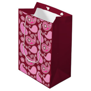 Paisley pattern, Burgundy, Pink and White Medium Gift Bag