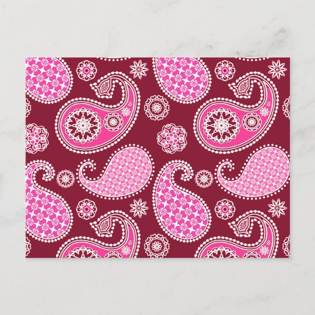 Paisley pattern, Burgundy, Pink and White Postcard (Front)