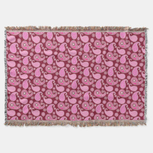 Paisley pattern, Burgundy, Pink and White Throw Blanket
