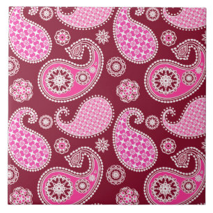 Paisley pattern, Burgundy, Pink and White Tile