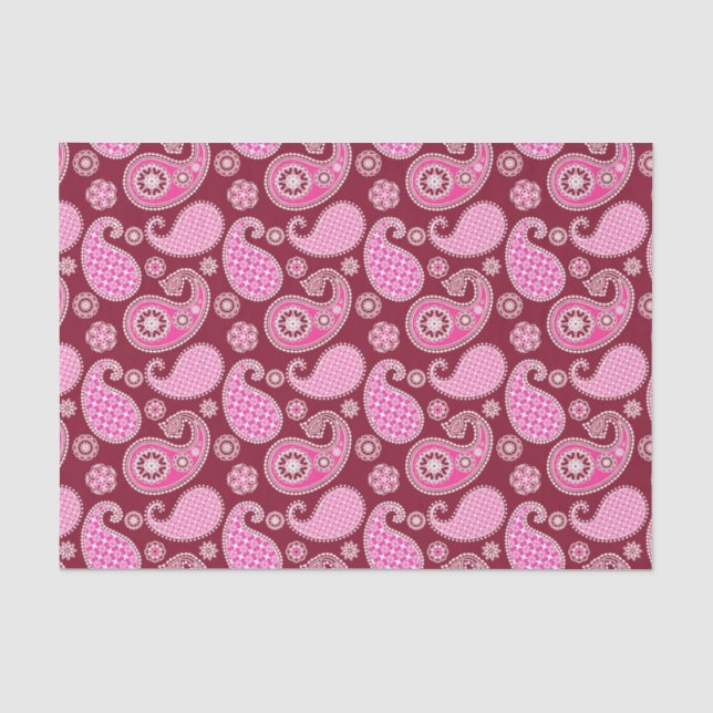 Paisley pattern, Burgundy, Pink and White Tissue Paper (Front)