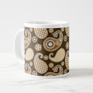 Paisley pattern, Chocolate Brown and Tan Large Coffee Mug