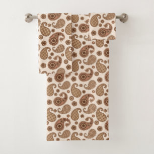 Paisley Pattern, Chocolate Brown and Tan on Beige Bath Towel Set