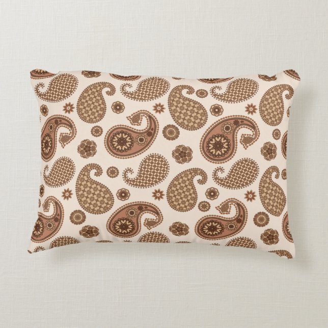 Paisley Pattern, Chocolate Brown and Tan on Beige Decorative Cushion (Back)