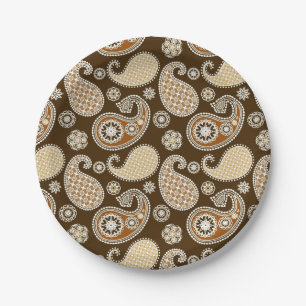 Paisley pattern, Chocolate Brown and Tan Paper Plate
