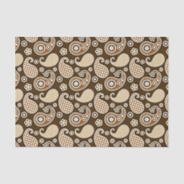 Paisley pattern, Chocolate Brown and Tan Tissue Paper (Front)