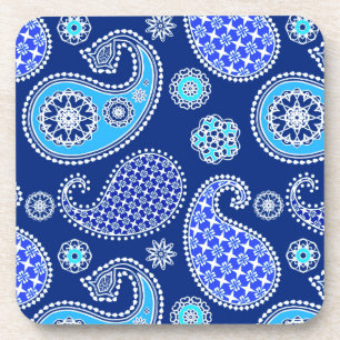 Paisley pattern, cobalt blue and white coaster