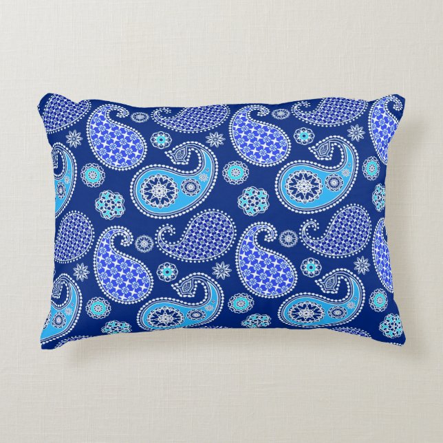 Paisley pattern, cobalt blue and white decorative cushion (Front)