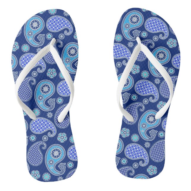Paisley pattern, cobalt blue and white jandals (Footbed)