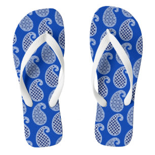 Paisley pattern, cobalt blue and white jandals