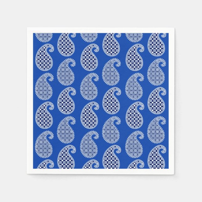Paisley pattern, cobalt blue and white napkin (Front)