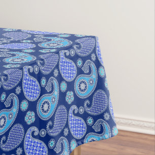 Paisley pattern, cobalt blue and white tablecloth
