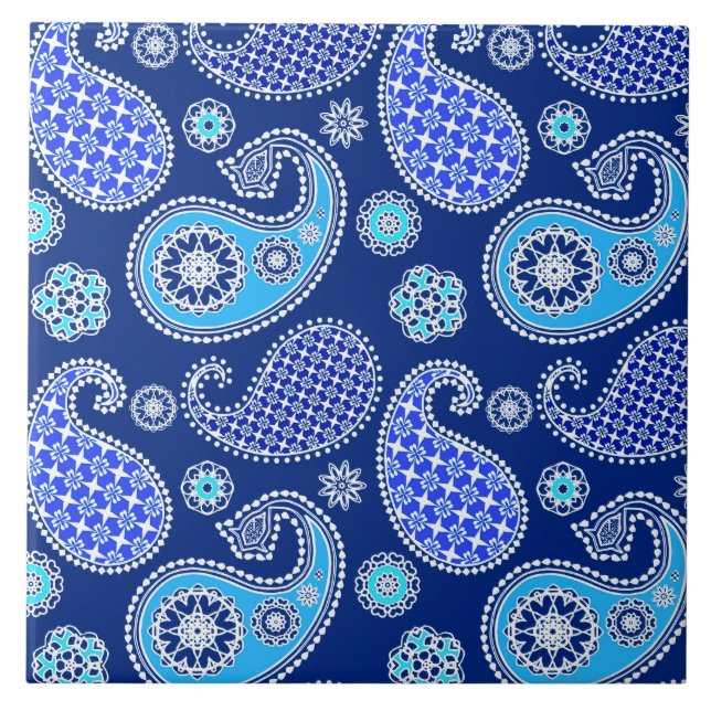 Paisley pattern, cobalt blue and white tile (Front)