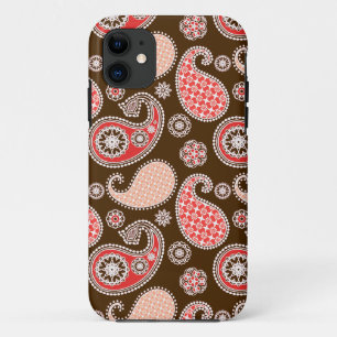 Paisley pattern, coral and chocolate brown Case-Mate iPhone case