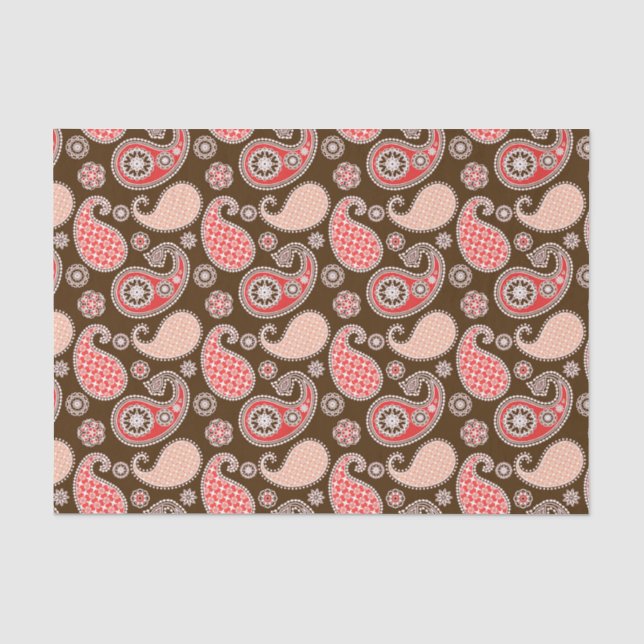Paisley pattern, coral and chocolate brown tissue paper (Front)