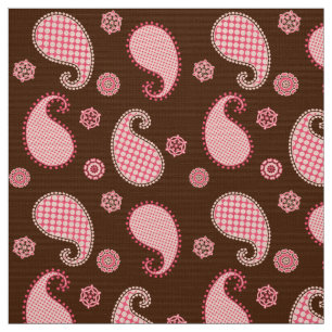 Paisley pattern, coral pink and chocolate brown fabric
