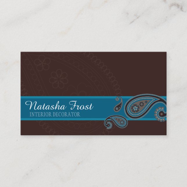PAISLEY PATTERN cute pretty retro turquoise teal Business Card (Front)