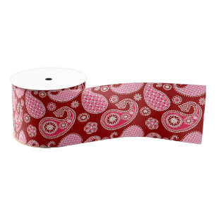 Paisley pattern, Dark Red, Pink and White Grosgrain Ribbon