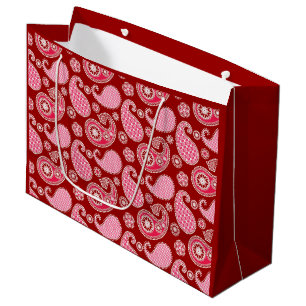 Paisley pattern, Dark Red, Pink and White Large Gift Bag