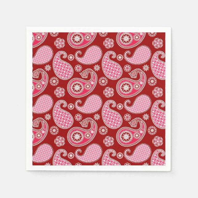 Paisley pattern, Dark Red, Pink and White Napkin (Front)