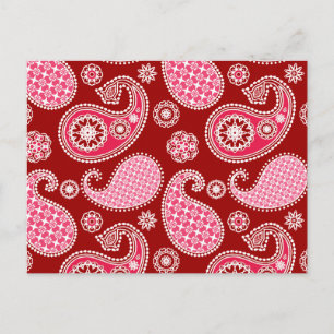 Paisley pattern, Dark Red, Pink and White Postcard