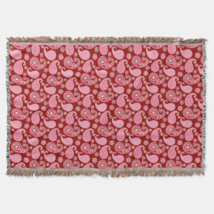 Paisley pattern, Dark Red, Pink and White Throw Blanket