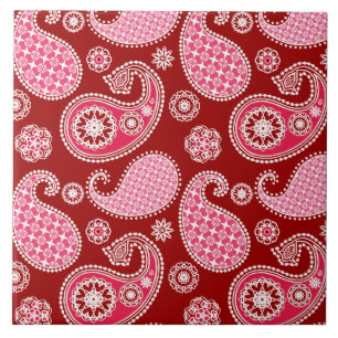 Paisley pattern, Dark Red, Pink and White Tile