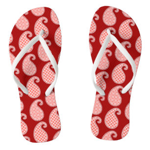 Paisley pattern, deep red and white jandals