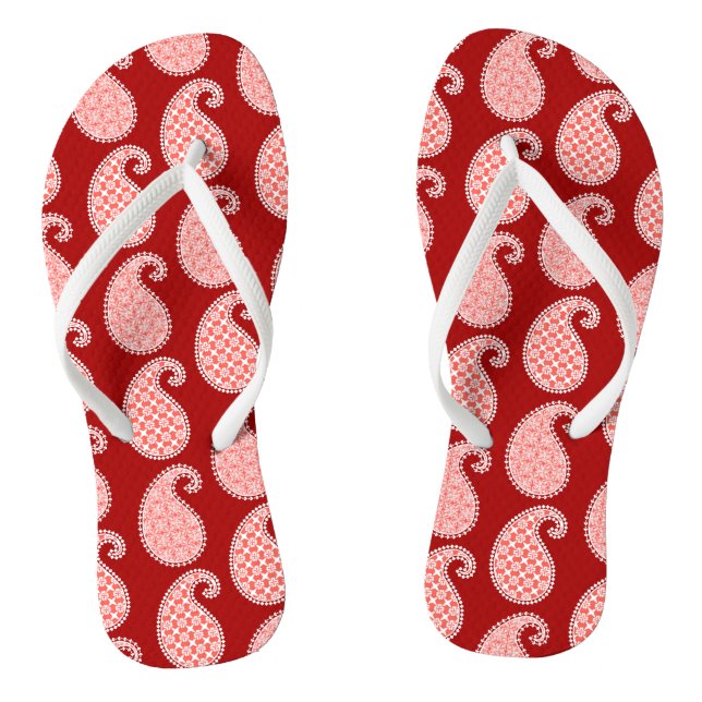 Paisley pattern, deep red and white jandals (Footbed)
