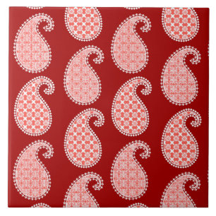 Paisley pattern, deep red and white tile