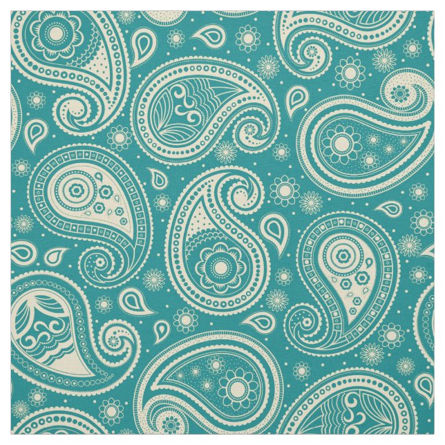 Paisley pattern elegant teal and beige colour fabric (Swatch)