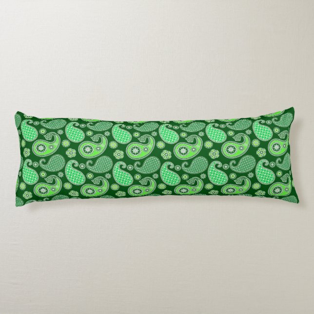 Paisley pattern, Emerald and Jade Green Body Cushion (Back)