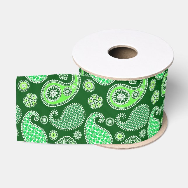 Paisley pattern, Emerald and Jade Green Grosgrain Ribbon (Spool)