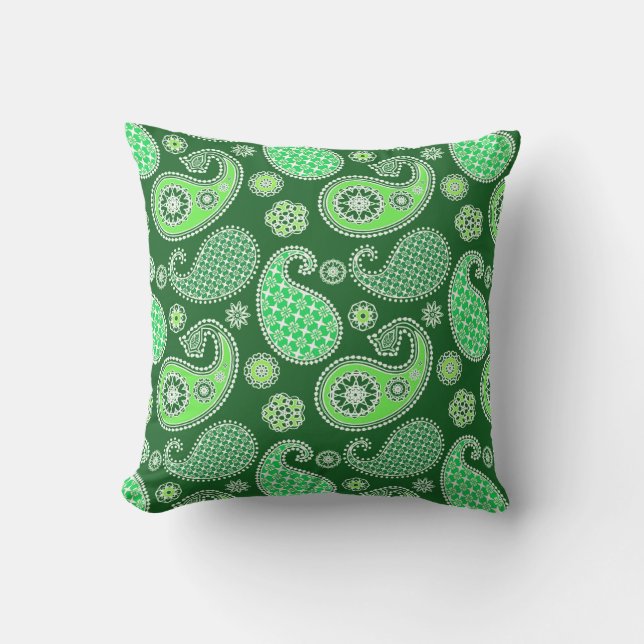 Paisley pattern, Emerald and Jade Green Outdoor Cushion (Front)