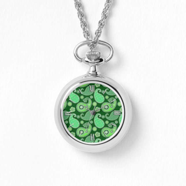 Paisley pattern, Emerald and Jade Green Watch (Front)