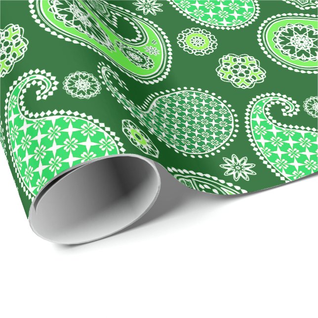 Paisley pattern, Emerald and Jade Green Wrapping Paper (Roll Corner)