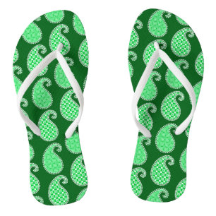 Paisley pattern, emerald green and white jandals