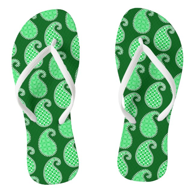 Paisley pattern, emerald green and white jandals (Footbed)