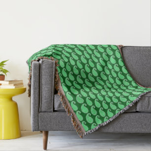 Paisley pattern, emerald green and white throw blanket