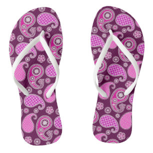Paisley pattern, fuchsia pink, purple and white jandals
