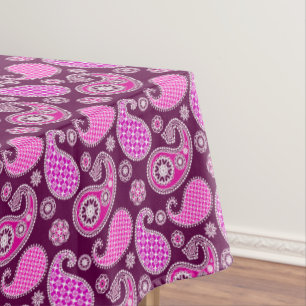 Paisley pattern, fuchsia pink, purple and white tablecloth