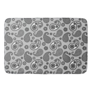 Paisley Pattern, Grey, Black and White Bath Mat