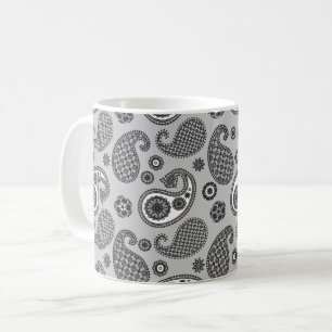 Paisley Pattern, Grey, Black and White Coffee Mug