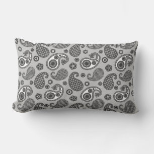 Paisley Pattern, Grey, Black and White Lumbar Cushion