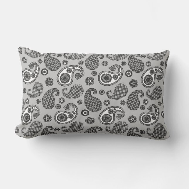 Paisley Pattern, Grey, Black and White   Lumbar Cushion (Front)