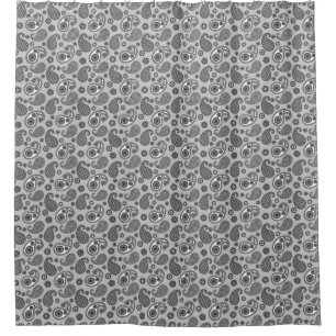 Paisley Pattern, Grey, Black and White Shower Curtain