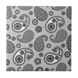 Paisley Pattern, Grey, Black and White   Tile