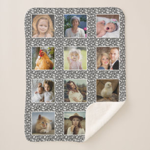 Paisley Pattern Grey Custom Family Photo Collage Sherpa Blanket