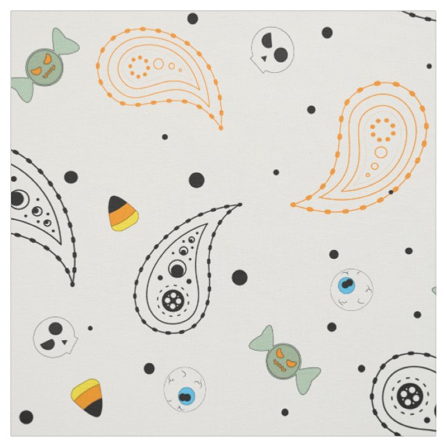 Paisley Pattern Happy Halloween Trick Or Treat Fabric (Swatch)