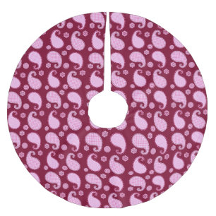 Paisley pattern, ice pink and burgundy brushed polyester tree skirt